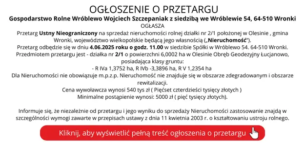 Ogłoszenie o przetargu